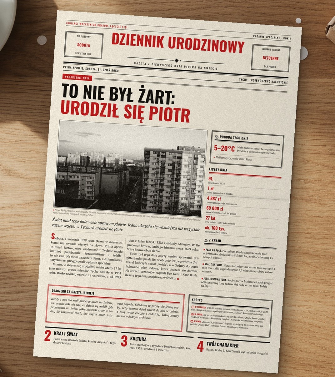Dziennik Urodzinowy w wersji Z epoki na drewnianym stole